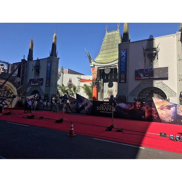 The #DoctorStrange premiere is being set-up across the street from us right now. The great Benedict Cumberbatch is on #Kimmel tonight!