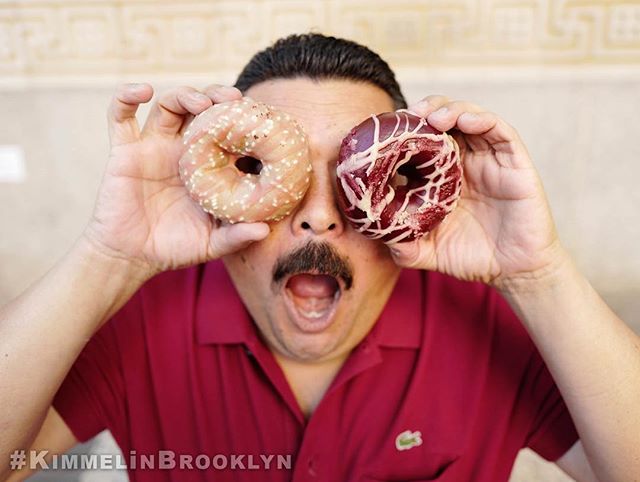 Donut try to diet when you re in Brooklyn. @IamGuillermo @FederalDonuts #KimmelinBrooklyn
