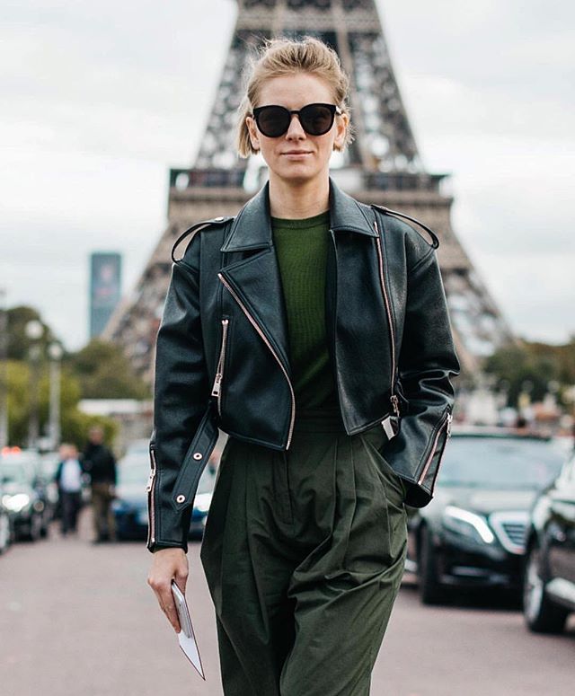 When in Paris...wearing non-leather @vikagazinskaya_official_moscow biker jacket #noanimalswereharmed photo credit @skwad_photography