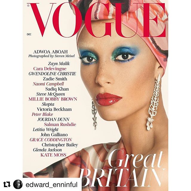 #Repost @edward_enninful (@get_repost)
   Love it       
The inspiring @adwoaaboah on the cover of my first edition of @Britishvogue. The December 2017 issue is dedicated to Great Britain and the creatives who represent it at home and abroad. Welcome to the #NewVogue. Enjoy!
Photography by #StevenMeisel.