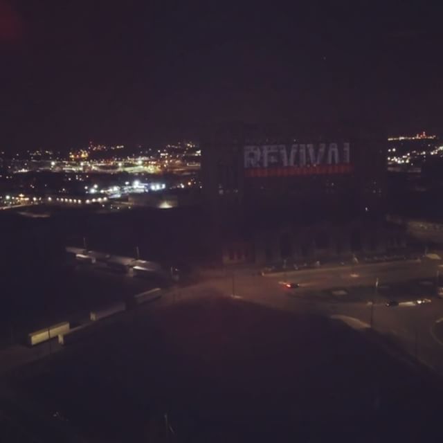 Lit up The D with some Revival art last night!  Check the cover on the site (link in bio). NEW SONG & PRE-ORDER TONIGHT #REVIVAL

Photos: @jeremydeputat
Video: @camera_jesus