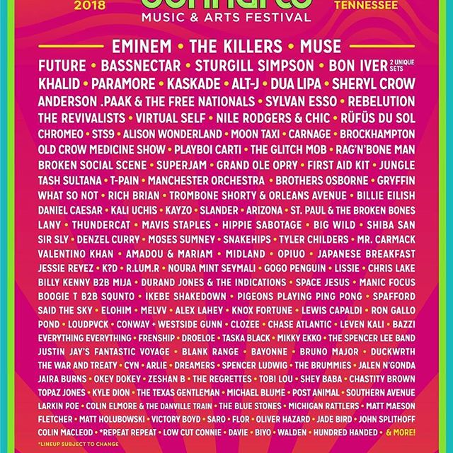 #Repost @bonnaroo    
Your 2018 lineup!   
Tickets on sale FRIDAY at 10am ET!
Head to our website for ticket info and a chance to win 4 VIP tickets! (link in our bio!) #Bonnaroo