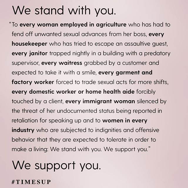 I stand with women across EVERY industry to say #TIMESUP on abuse, harassment, marginalization and underrepresentation. If you want to add your voice and ANY  for our sisters, click the link in bio.     IN SOLIDARITY                                       