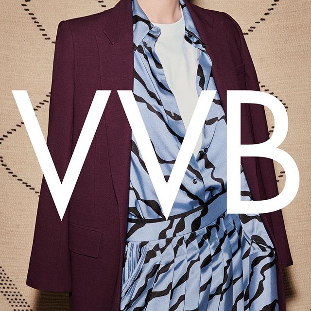 Available now: the #VVBAW18 matching abstract stripe print shirt and skirt, paired with a blazer in nightshade purple. Shop online and at 36 Dover Street London x VB