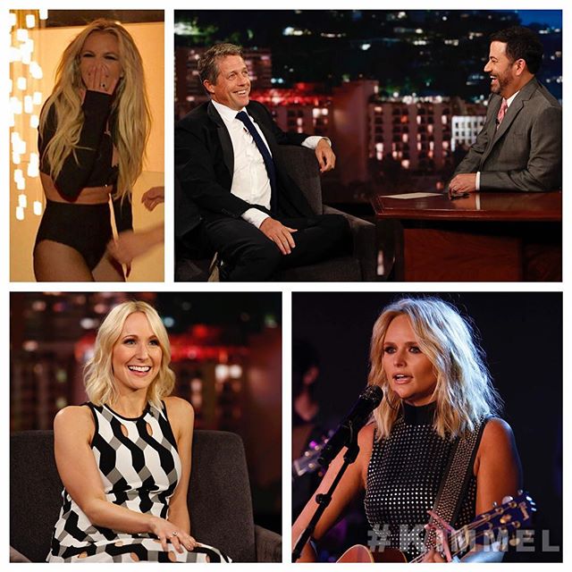 Tonight on #Kimmel @BritneySpears breaks into Jimmy's house in the middle of the night  Hugh Grant #FlorenceFosterJenkins, @NikkiGlaser #NotSafeShow & music from @MirandaLambert #Vice