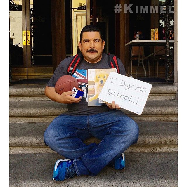 He's getting so big! Back at work - NEW show tonight with @HillaryClinton & @JohnKrasinski #FirstDayOfSchool #Kimmel