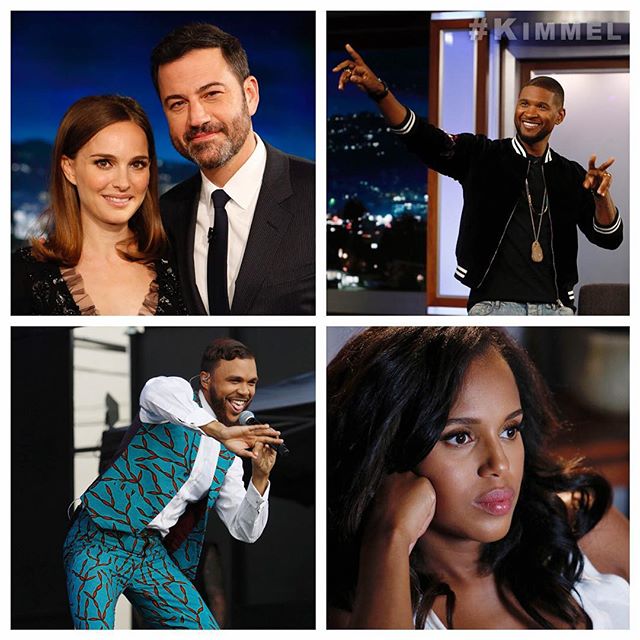 Tonight on #Kimmel Natalie Portman #ATaleOfLoveAndDarkness, @Usher Raymond IV #HandsOfStone, music from @Jidenna #LittleBitMore & a first look at the new thriller #GroupText with @KerryWashington