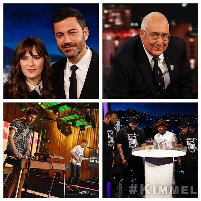 Tonight on #Kimmel @ZooeyDeschanel #NewGirl, Ben Stein, music from @GlassAnimals #HowToBeAHumanBeing, a special #DWTS @RealDonaldTrump edition of #LieWitnessNews and @AnthonyHamiltonOfficial & @TheHamiltonesNC take their Billy Goat song to the next level #WhoseBillyGoatIsThis