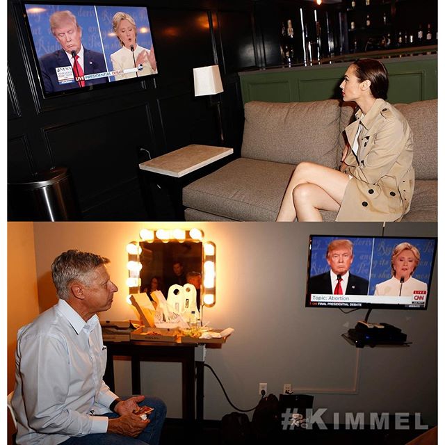 @Gal_Gadot & @GovGaryJohnson are here watching the #debate! See them on our big LIVE show tonight! #Kimmel #DebateNight