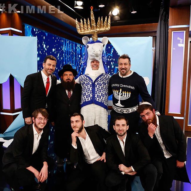 Happy Hannukah from all of us at #Kimmel! #Chanucorn @RealJoeyFatone #DancingRabbis