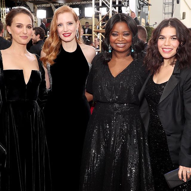 #Women in #black: #NataliePortman, #JessicaChastain, #OctaviaSpencer and #AmericaFerrera come together at the #GoldenGlobes #Buro247Singapore