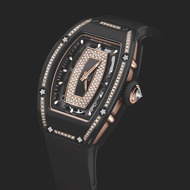 Pretty with a punch: This #RichardMille #SIHH2018 women's #watch combines #diamond-setting with an all-new material, black ceramic #buro247singapore