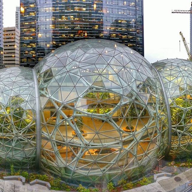 Amazon Сиэтл хотын төвд ширэнгэн ой  ургууллаа . Amazon's mini rainforest work space spheres are opening in Seattle.

#amazon #thespheres #seattle