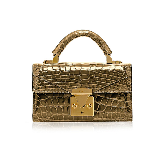 Top Handle 2.0 Mini Handbag in 24 kt gold crocodile leather