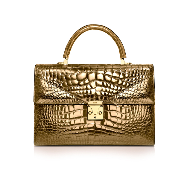 Top Handle 3.5 Large Handbag in 24 kt gold crocodile leather